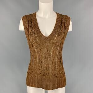 OSCAR DE LA RENTA Size S Brown Metallic Knitted Silk Vest